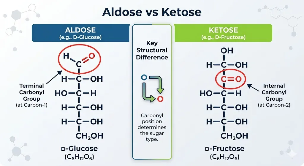 difference between aldose and ketose