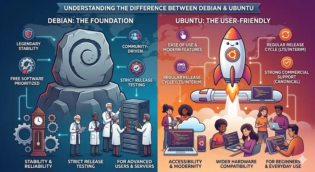 difference between debian and ubuntu