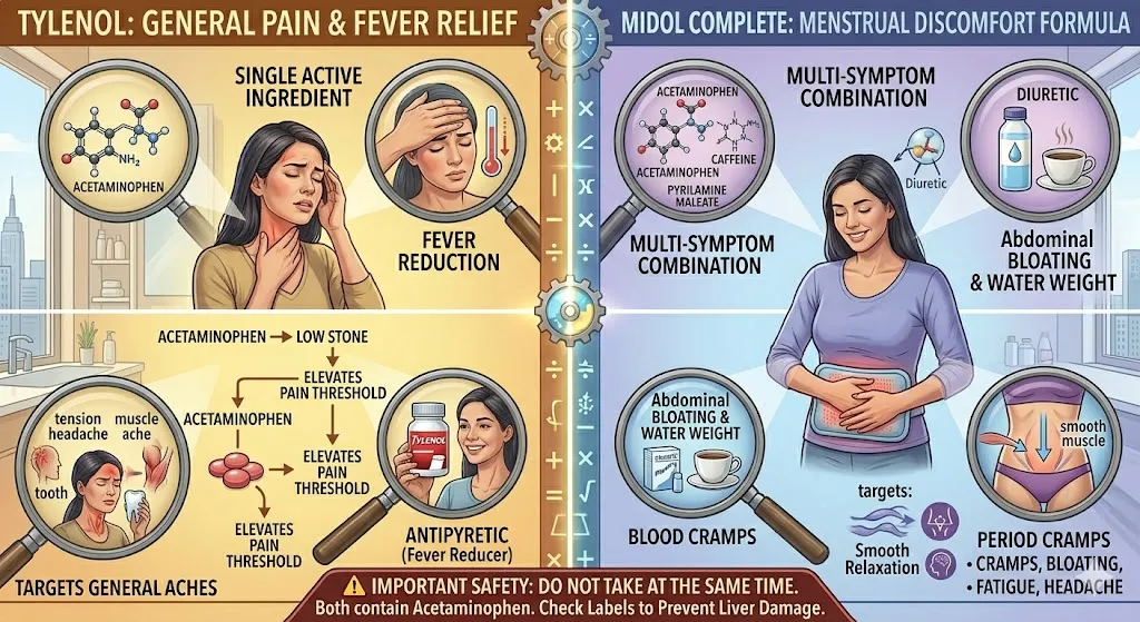 difference between midol and tylenol