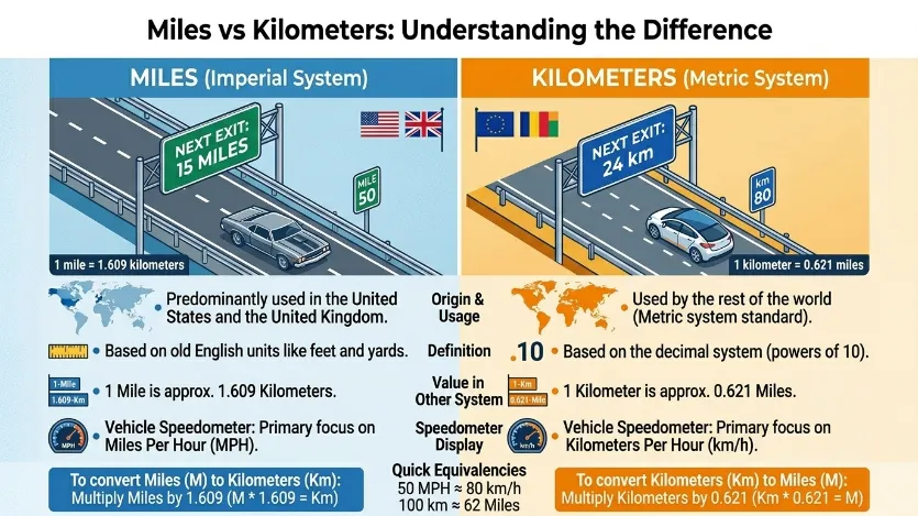 difference between miles and kilometers