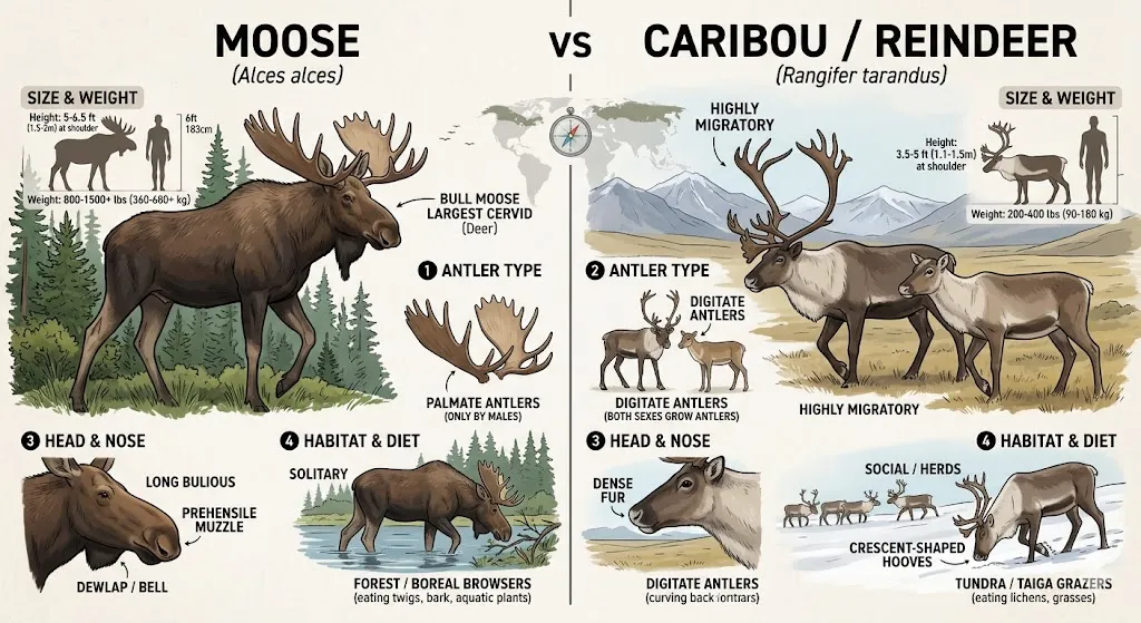difference between moose and caribou