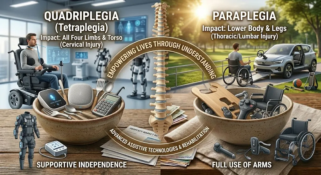 difference between quadriplegic and paraplegic