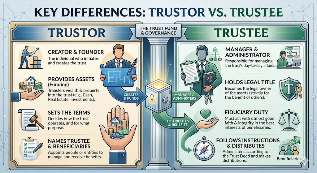 difference between trustor and trustee