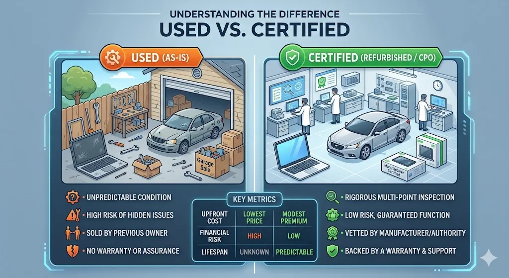 difference between used and certified