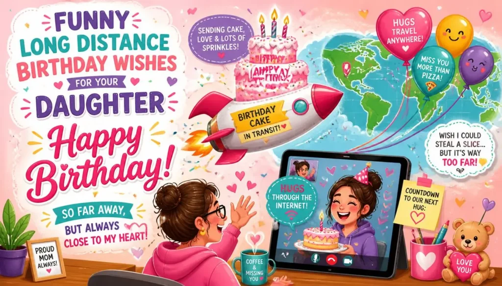 Funny Long-Distance Birthday Wishes for Your Daughter